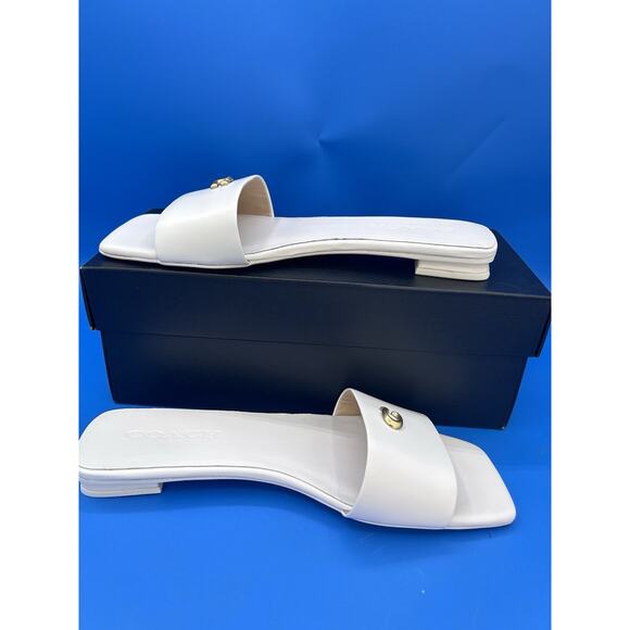 COACH Women's Sculpt C Logo Leather Slide Flat Sandals Sz 8 optic White NIB - Picture 5 of 11